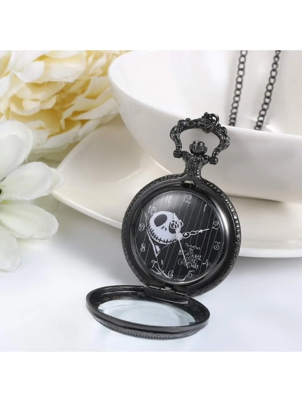 Unisex Black Analog Christmas Antique Quartz Pendant Chain Necklace Pocket Watch